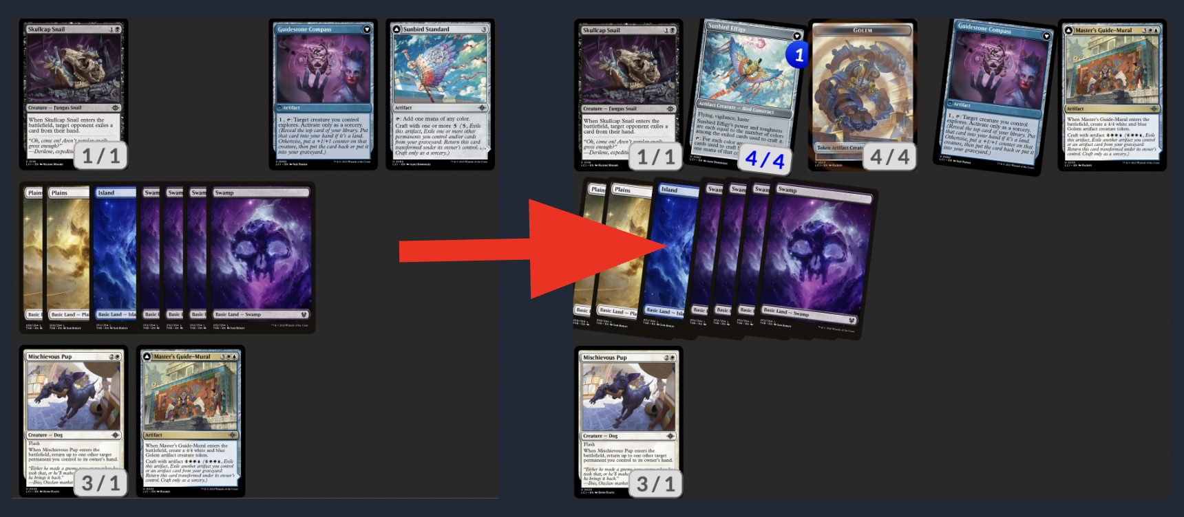 a typical turn of flipping Sunbird - attack for 4 and spend 6 mana doing other things too, setting up for more crafting and double spelling in the future